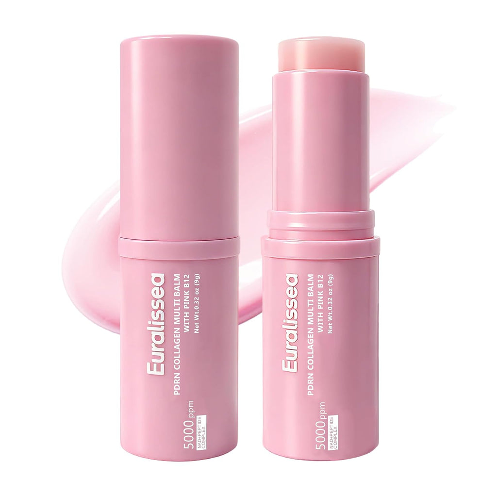 PDRN Eye Balm Stick 2 Pack, Collagen Multi Balm with Pink B12, Hydrating under Eye Care for Face, Neck & Smile Lines, 0.32 Oz Each